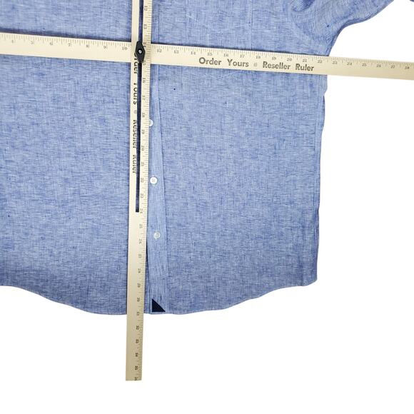 Untuckit Mens 100% Linen Vin Santo Long Sleeve Button Up Shirt L Blue Slim Fit - Picture 16 of 16